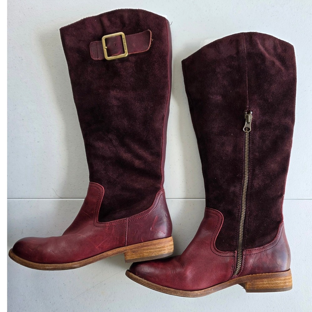 Kork-Ease Women's Burgundy Leather Suede Tall Riding Boots Size 6.5M Equestrian - Picture 2 of 11